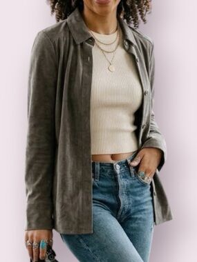 Vintage New Frontier Charcoal Gray Suede Shacket Top Jacket Size Medium